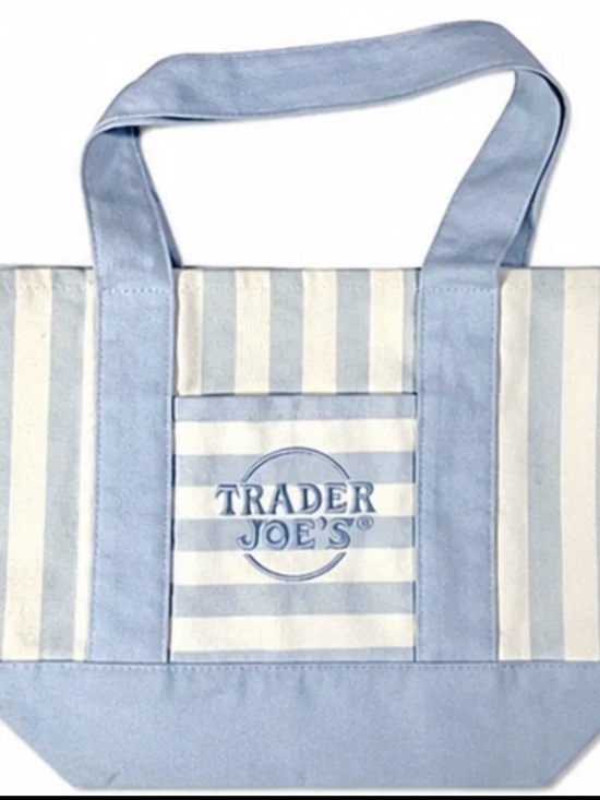 Trader Joe'S Other - ❗️Just DROPPED❗️Trader Joe’s Light Blue and Cream Striped Mini Canvas Tote Bag